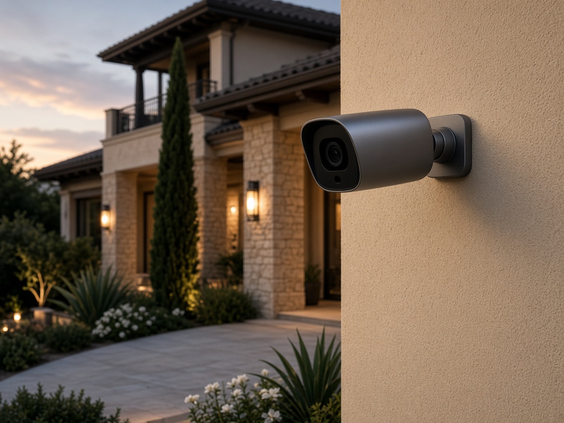 Home security camera on residential villa