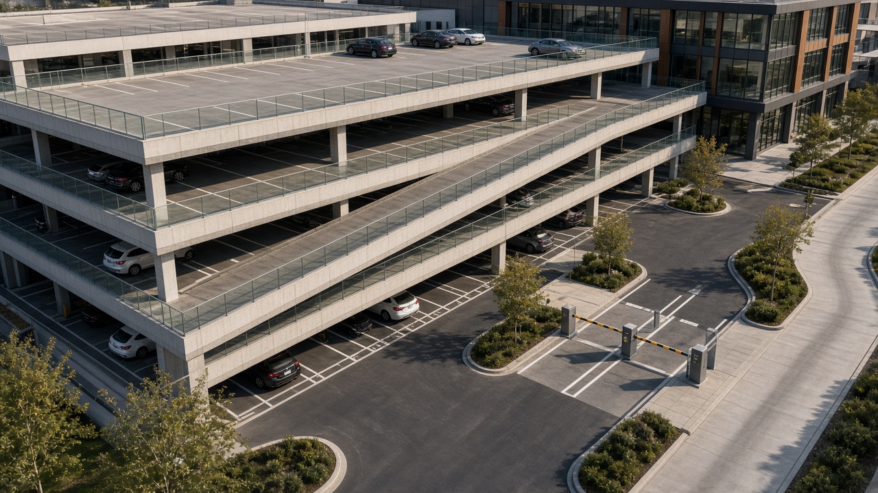 Multi-level parking facility with controlled lanes