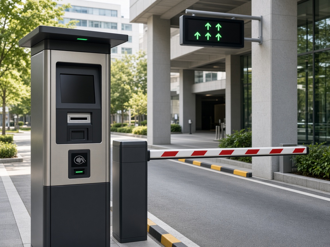 Parking ticket and access control lane with barrier gate